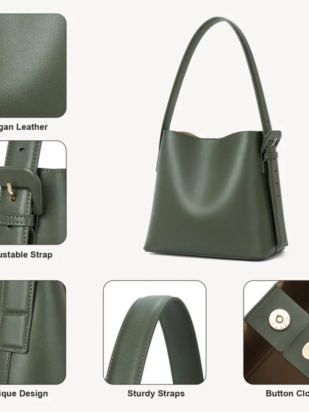 Leather 🥝 Bucket Bag in Green by Bostanten - Picture 4 of 16